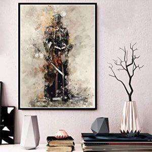 Ilustración de un samurái con casco protector