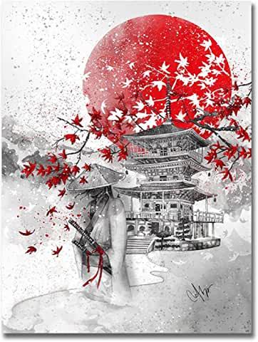 Cuadro samurai y templo japones
